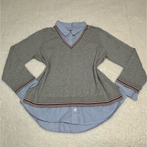 Tommy Hilfiger Women Gray Blue Layered Look Collared Sweaters